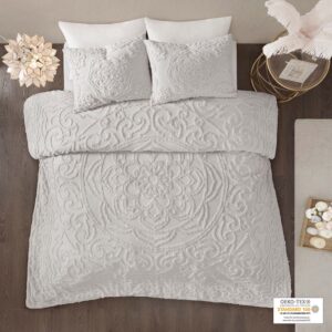 Laetitia 3-Piece Tufted Cotton Chenille Medallion Duvet Cover Set in Grey From Madison Park