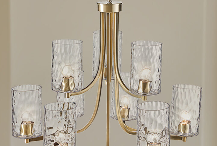 Opulentia 9-light Round Tiered Chandelier with Textured Glass Shades in Antique Brass From Hampton Hill