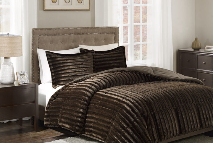 Duke Faux Fur Comforter Mini Set in Chocolate From Madison Park