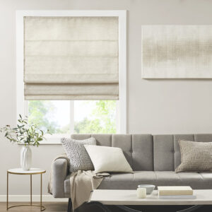 Como Printed Faux Silk Room Darkening Cordless Roman Shade in Ivory From Madison Park