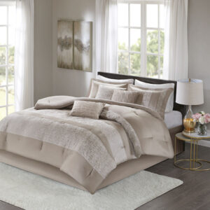 Ava 7 Piece Chenille Jacquard Comforter Set in Taupe From Madison Park