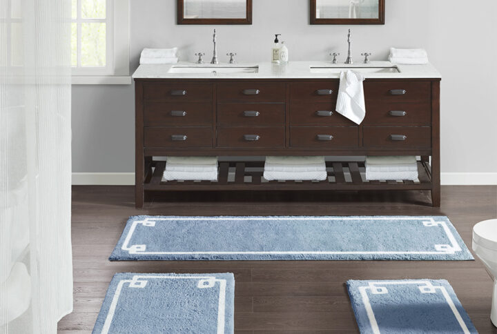 Evan Cotton Tufted Bath Rug 24x72 in Blue From Madison Park