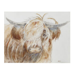 Windswept Hand Embellished Highland Bull Canvas Wall Art in Brown From INK+IVY