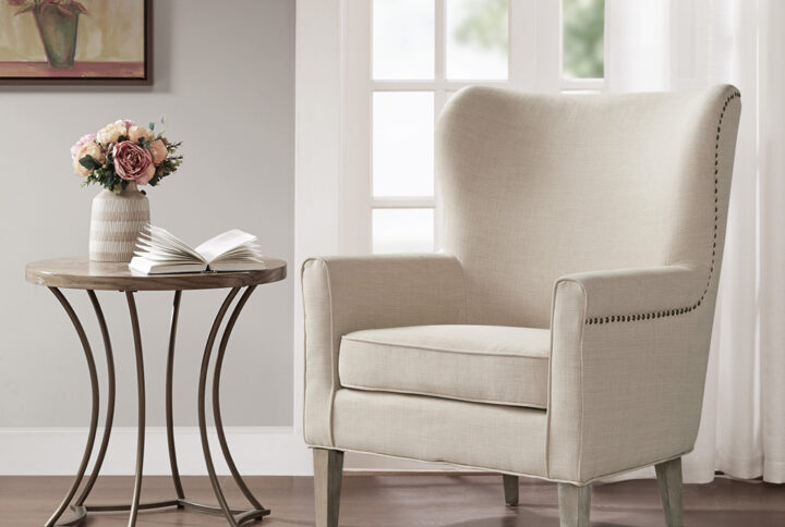 Colette Accent Wingback Chair in Natural From Madison Park