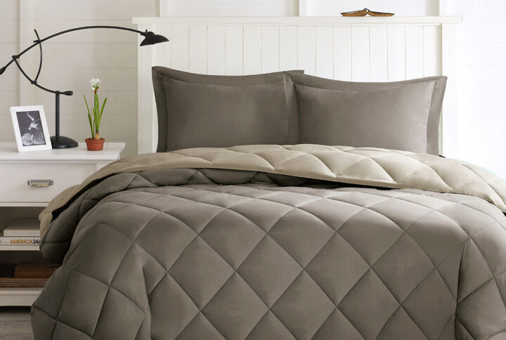 Larkspur 3M Scotchgard Diamond Quilting Reversible Down Alternative Comforter Set in Brown/Sand From Madison Park Essentials