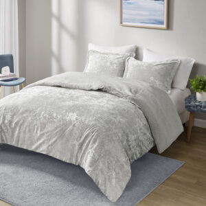 Mira Crushed Velvet Sherpa Reversible Comforter Set in Silver From Intelligent Design