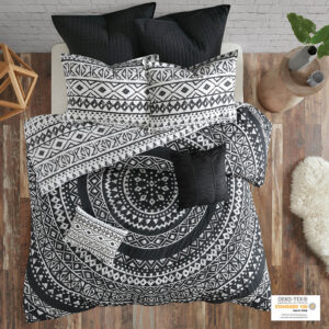 Larisa 7 Piece Cotton Reversible Comforter Set in Black From Urban Habitat