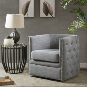 Capstone Tufted Barrel Swivel Chair in Slate From Madison Park