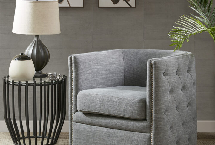 Capstone Tufted Barrel Swivel Chair in Slate From Madison Park