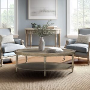 Ayanna Oval Coffee Table with Shelf in Reclaimed Greige From Martha Stewart