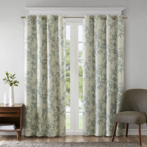 Julie Printed Botanical Blackout Curtain Panel in Aqua From SunSmart