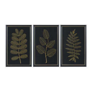 N/A Gold Metallic Leaf Panel Framed Graphic Wall Decor 3-Piece Set in Black/Gold From Martha Stewart