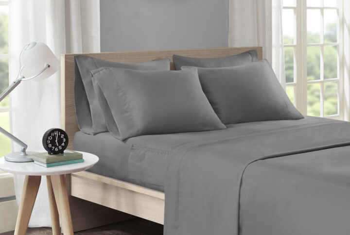 Microfiber Sheet Set with Side Storage Pockets in Charcoal From Intelligent Design