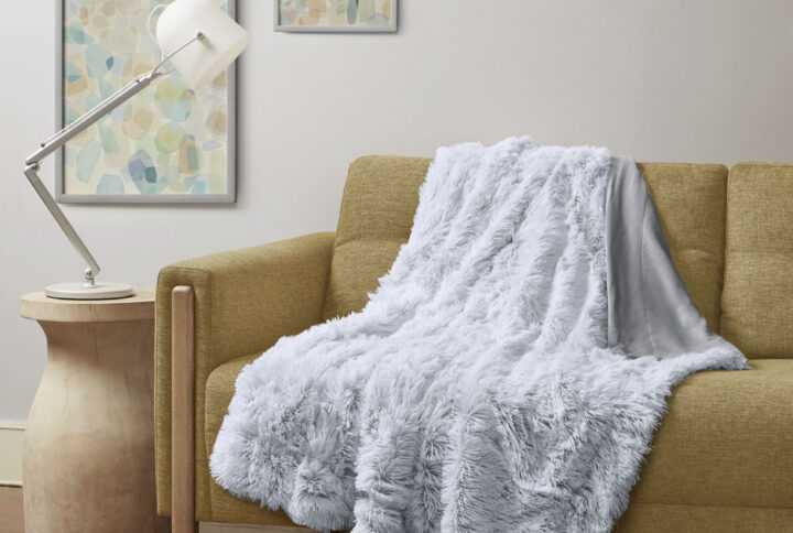 Emma Shaggy Faux Fur Throw in Grey From Intelligent Design