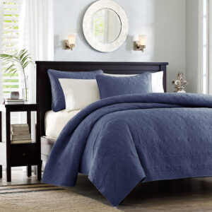 Quebec Reversible Quilt Set in Navy From Madison Park