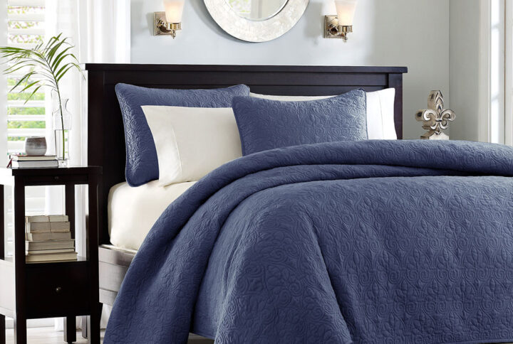 Quebec Reversible Quilt Set in Navy From Madison Park