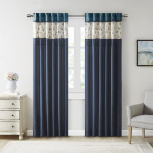 Serene Embroidered Curtain Panel in Navy From Madison Park