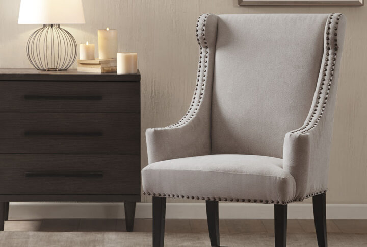 Marcel High Back Wing Chair in Taupe From Madison Park