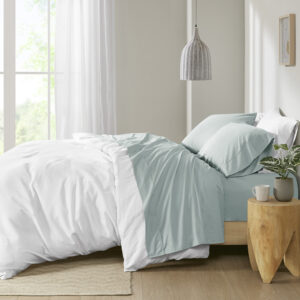 Peached Percale 200 Thread Count Relaxed Cotton Percale Sheet Set in Aqua From Madison Park