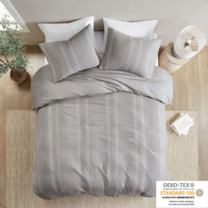 Darby 3 Piece Cotton Gauze Waffle Weave Duvet Cover Set in Grey From Urban Habitat