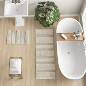 Asher Woven Texture Stripe Bath Rug in Natural From INK+IVY