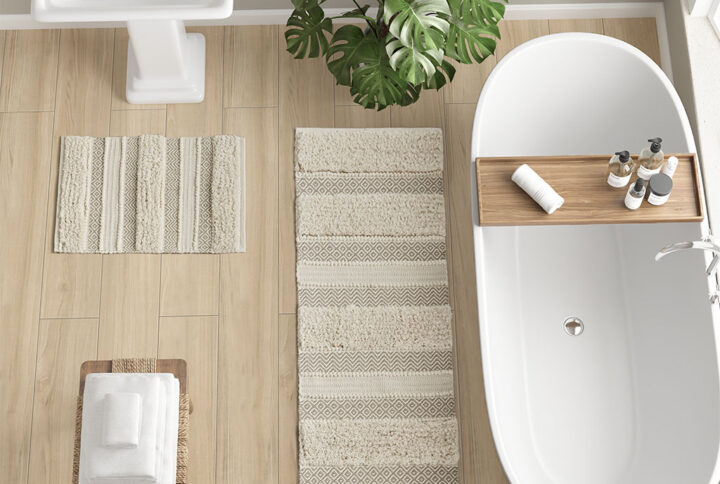 Asher Woven Texture Stripe Bath Rug in Natural From INK+IVY