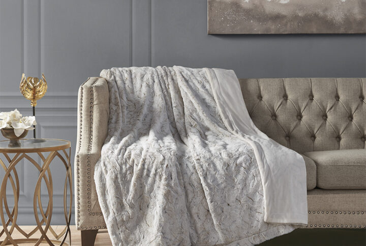 Zuri Oversized Faux Fur Throw in Snow Leopard From Madison Park