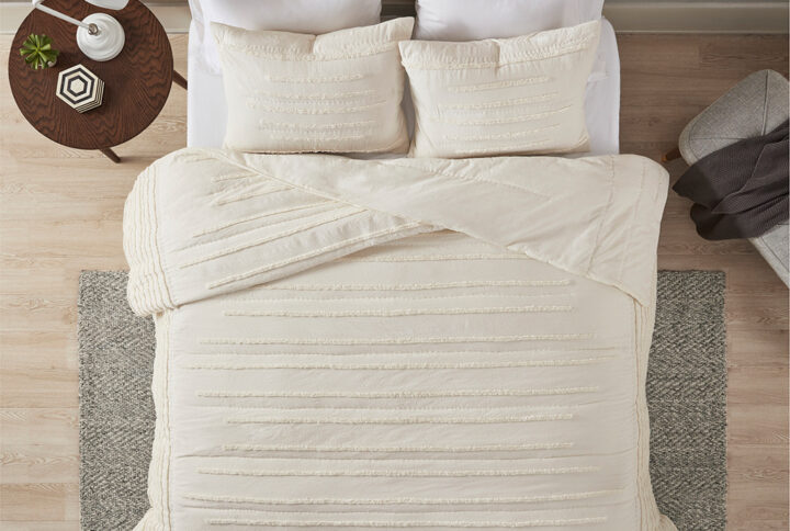 Mercer 3 Piece Cotton Quilt Set with Chenille Trims in Ivory From Urban Habitat