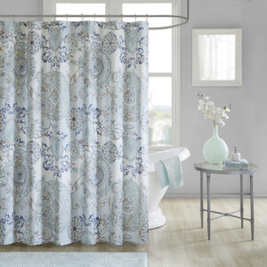 Isla Printed Cotton Shower Curtain in Blue From Madison Park