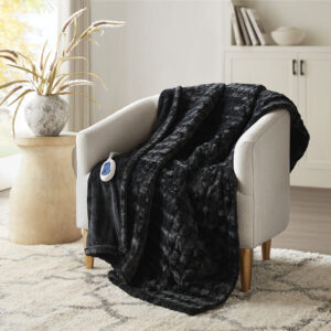 Zuri Oversized Faux Fur Heated Throw in Black Texture From Beautyrest