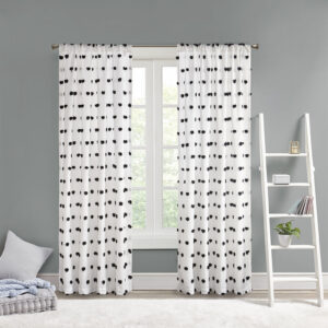 Sophie Pom Pom Embellished Curtain Panel in Black From Intelligent Design