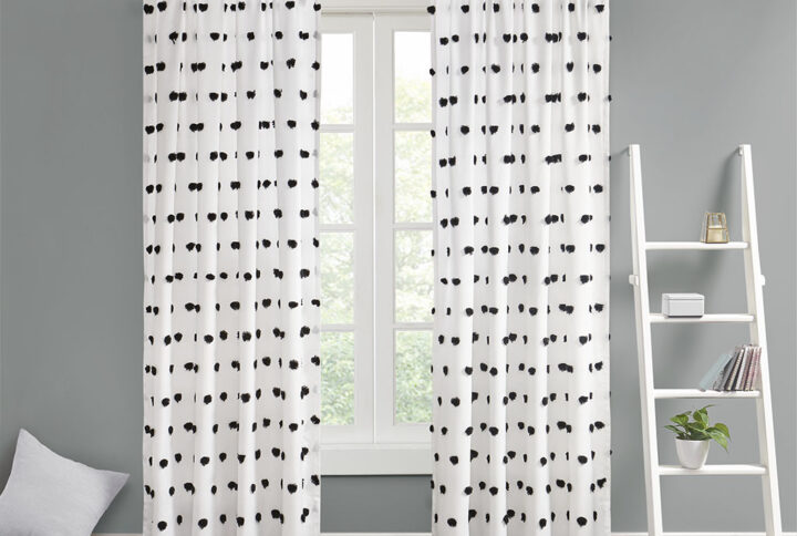 Sophie Pom Pom Embellished Curtain Panel in Black From Intelligent Design