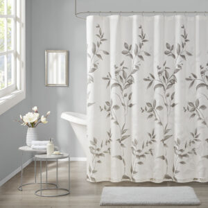 Cecily Burnout Printed Shower Curtain in Grey From Madison Park