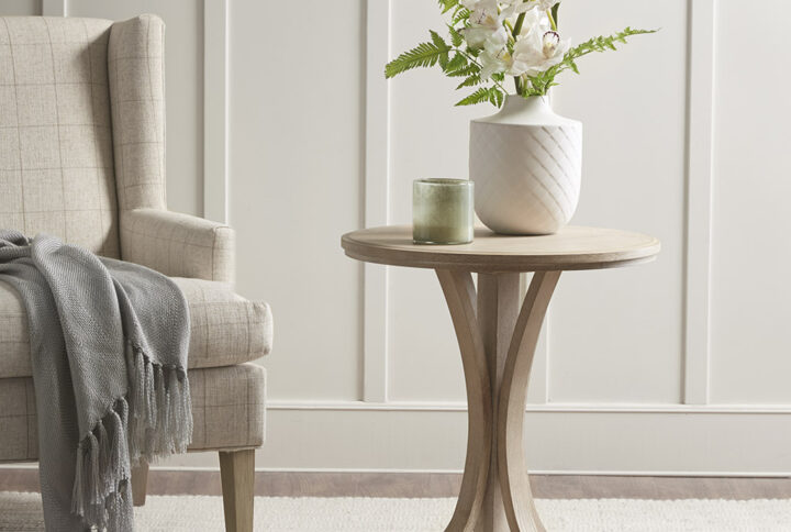 Fatima Round Accent Table in Reclaimed Wheat From Martha Stewart