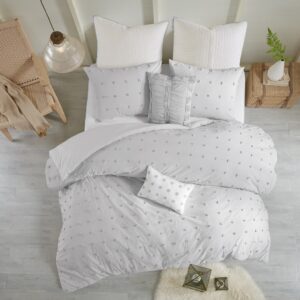 Brooklyn Cotton Jacquard Duvet Cover Set with Euro Shams and Throw Pillows in Grey From Urban Habitat