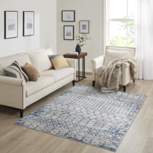 Hannah Moroccan Global Woven Area Rug in Blue/Cream From Madison Park