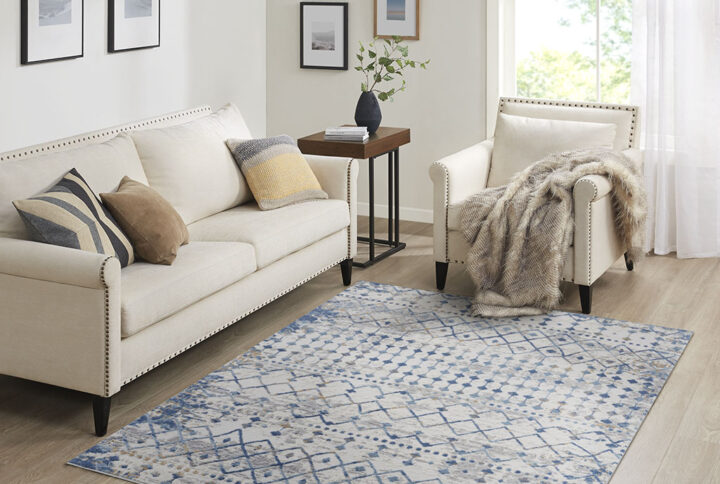 Hannah Moroccan Global Woven Area Rug in Blue/Cream From Madison Park