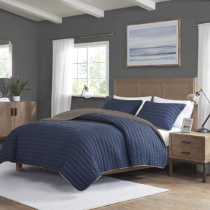 Franklin 3 Piece Crinkled Microfiber Quilt Set in Navy From Madison Park