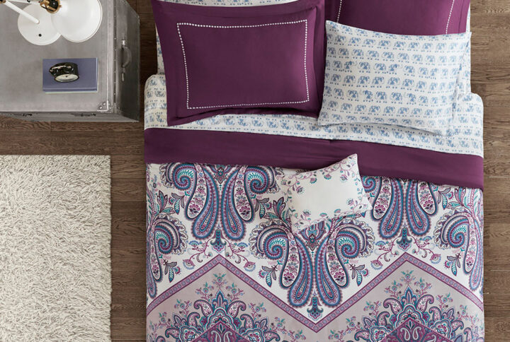 Tulay Boho Comforter Set with Bed Sheets in Purple From Intelligent Design