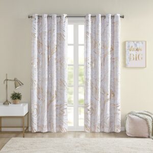 Rebecca Grommet Top Printed Marble Metallic Total Blackout Curtain in Blush/Gold From Intelligent Design