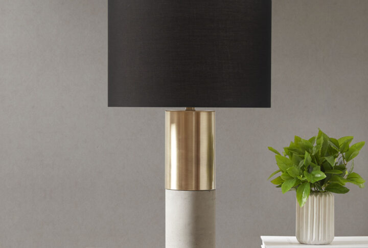 Fulton Concrete Table Lamp in Gold/Grey/Black From INK+IVY