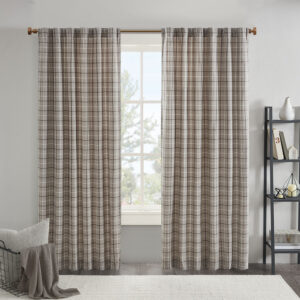 Anaheim Plaid Rod Pocket and Back Tab Curtain Panel with Fleece Lining in Brown From Madison Park