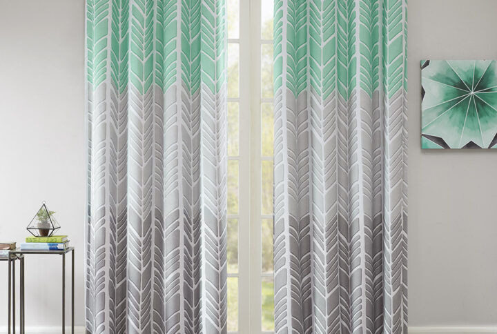 Adel Printed Total Blackout Curtain Panel in Aqua From Intelligent Design