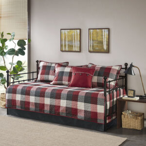 Ridge 6 Piece Reversible Plaid Daybed Cover Set in Red From Madison Park