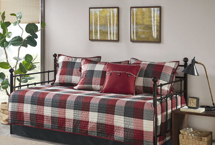 Ridge 6 Piece Reversible Plaid Daybed Cover Set in Red From Madison Park