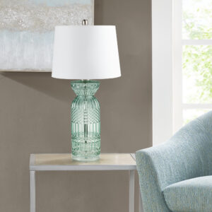 Luxuria Textured Glass and Acrylic Base Table Lamp in Blue From 510 Design