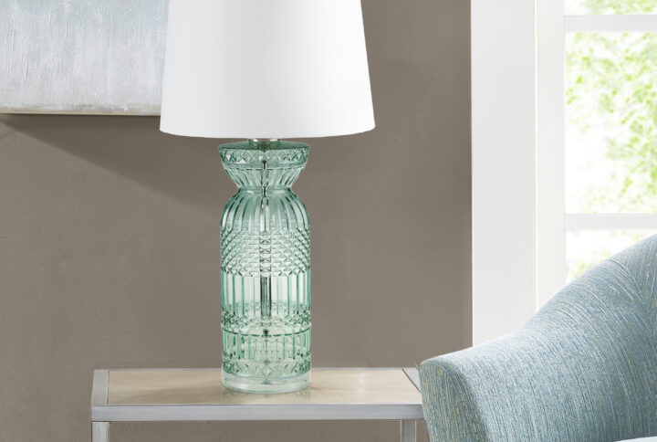 Luxuria Textured Glass and Acrylic Base Table Lamp in Blue From 510 Design