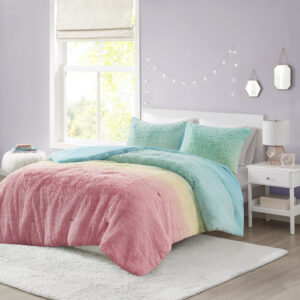 Primrose Ombre Shaggy Faux Fur Comforter Set in Aqua Multi From Mi Zone