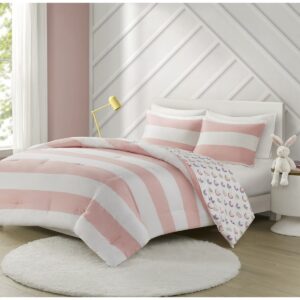 Sammie Cotton Cabana Stripe Reversible Comforter Set with Rainbow Reverse in Pink From Urban Habitat Kids