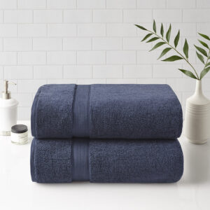 800gsm 100% Cotton Bath Sheet Antimicrobial 2 Piece Set in Slate Blue From Madison Park Signature